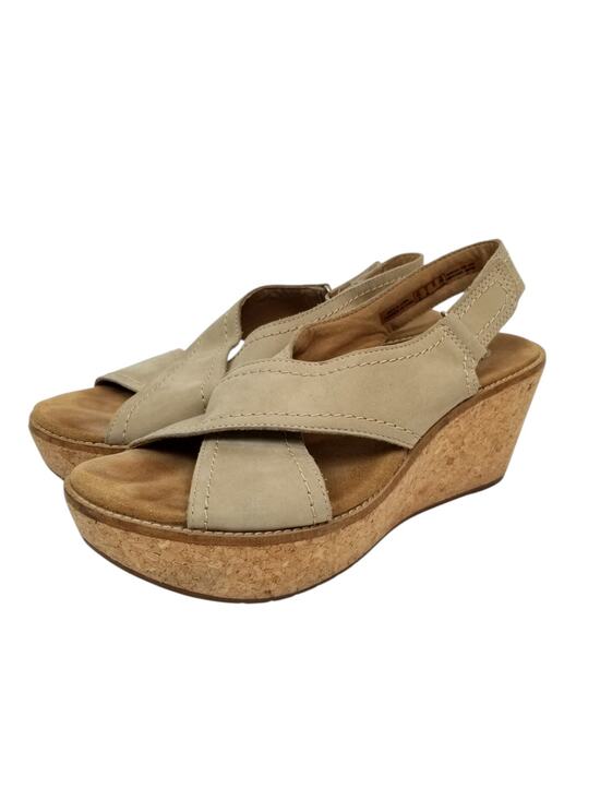 Clarks Shoes - Clarks Artisan Aisley Tulip Cork Wedge Heel Leather Slingback Sandals Tan Size 8